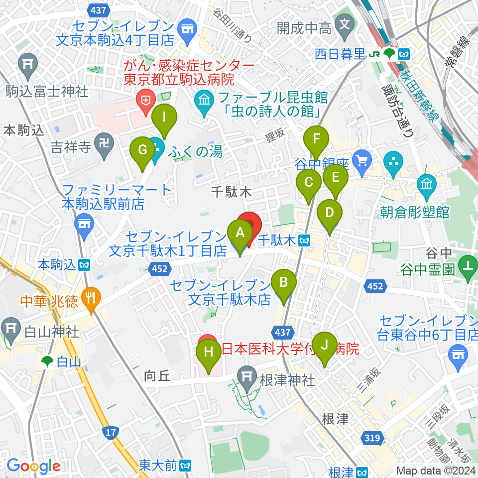 団子坂スタジオ周辺のコンビニエンスストア一覧地図