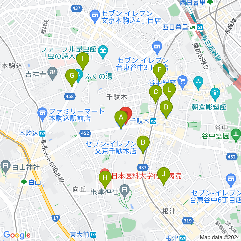 団子坂スタジオ周辺のコンビニエンスストア一覧地図