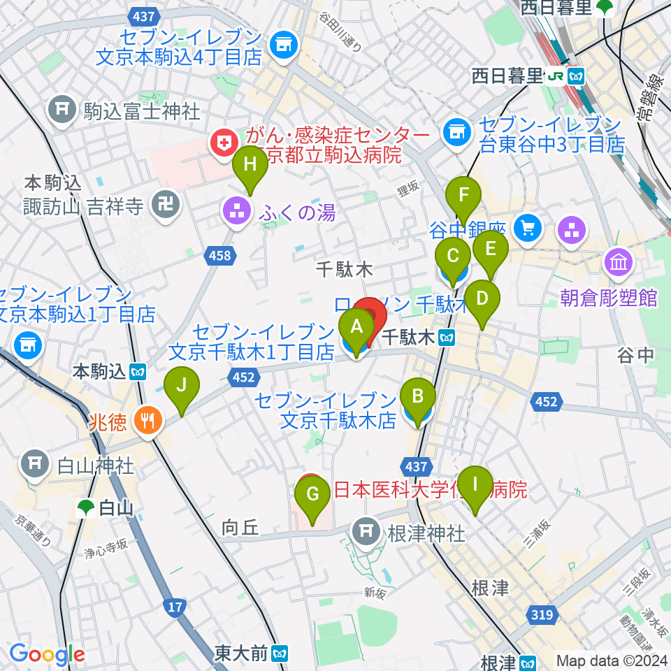 団子坂スタジオ周辺のコンビニエンスストア一覧地図