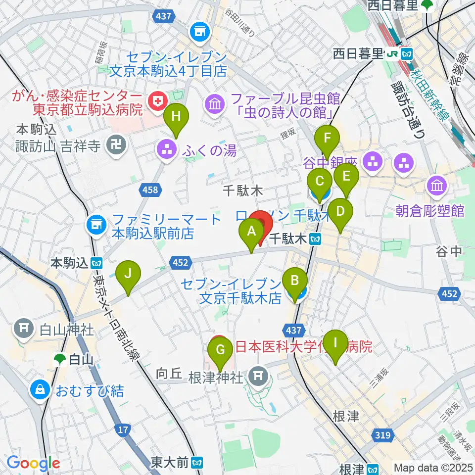 団子坂スタジオ周辺のコンビニエンスストア一覧地図