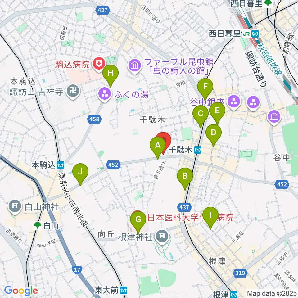 団子坂スタジオ周辺のコンビニエンスストア一覧地図