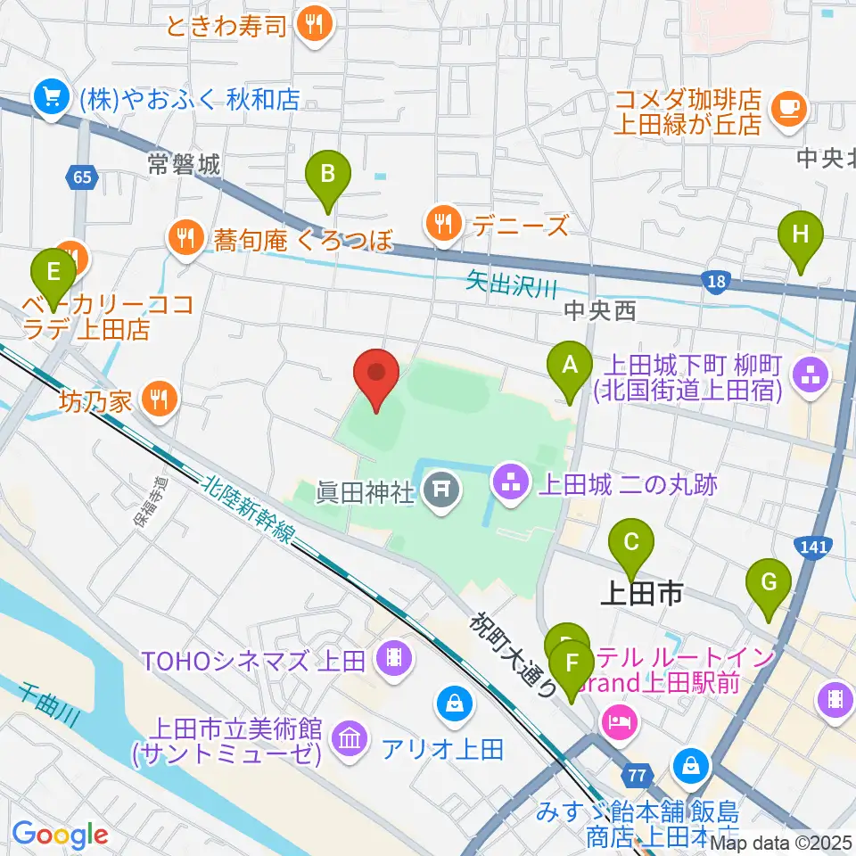上田城跡公園野球場周辺のコンビニエンスストア一覧地図