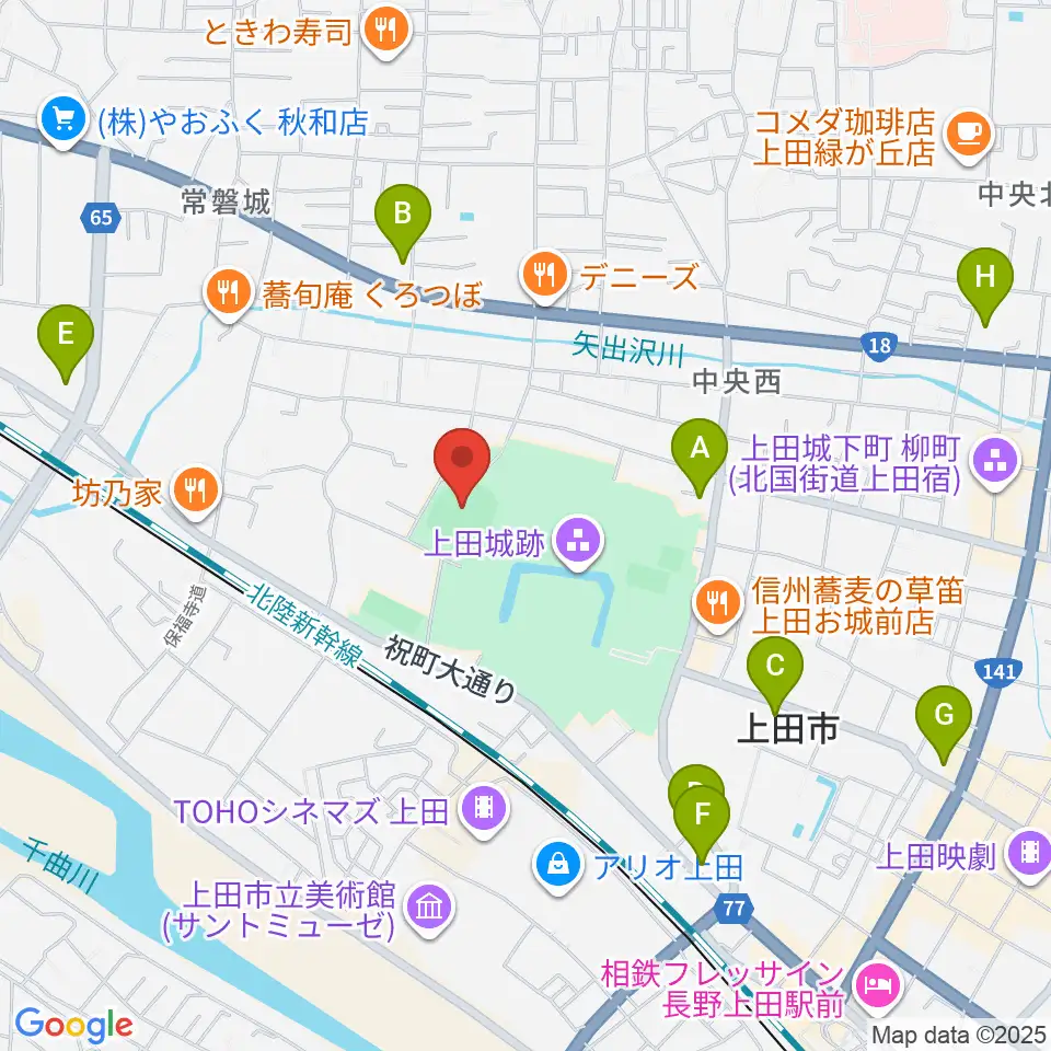 上田城跡公園野球場周辺のコンビニエンスストア一覧地図