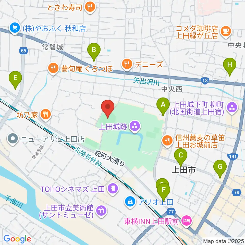 上田城跡公園野球場周辺のコンビニエンスストア一覧地図