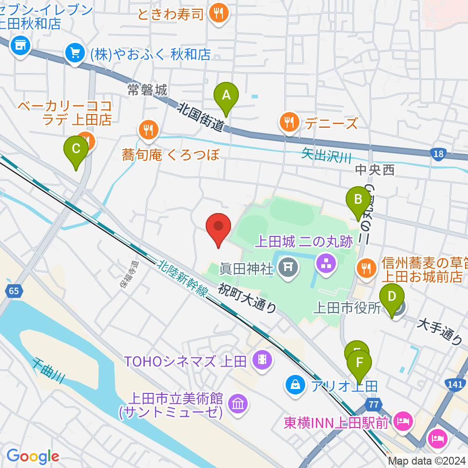 上田城跡公園体育館周辺のコンビニエンスストア一覧地図