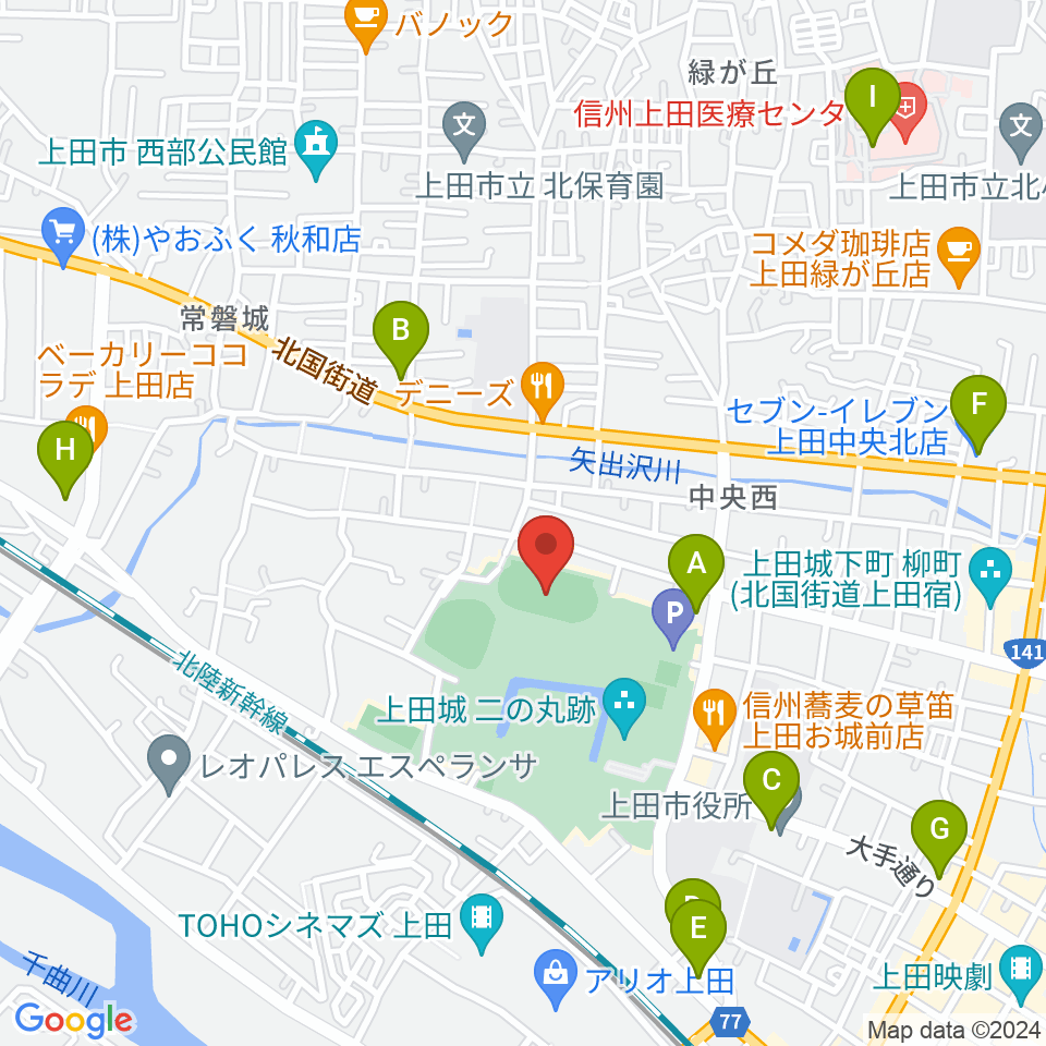 上田城跡公園陸上競技場周辺のコンビニエンスストア一覧地図