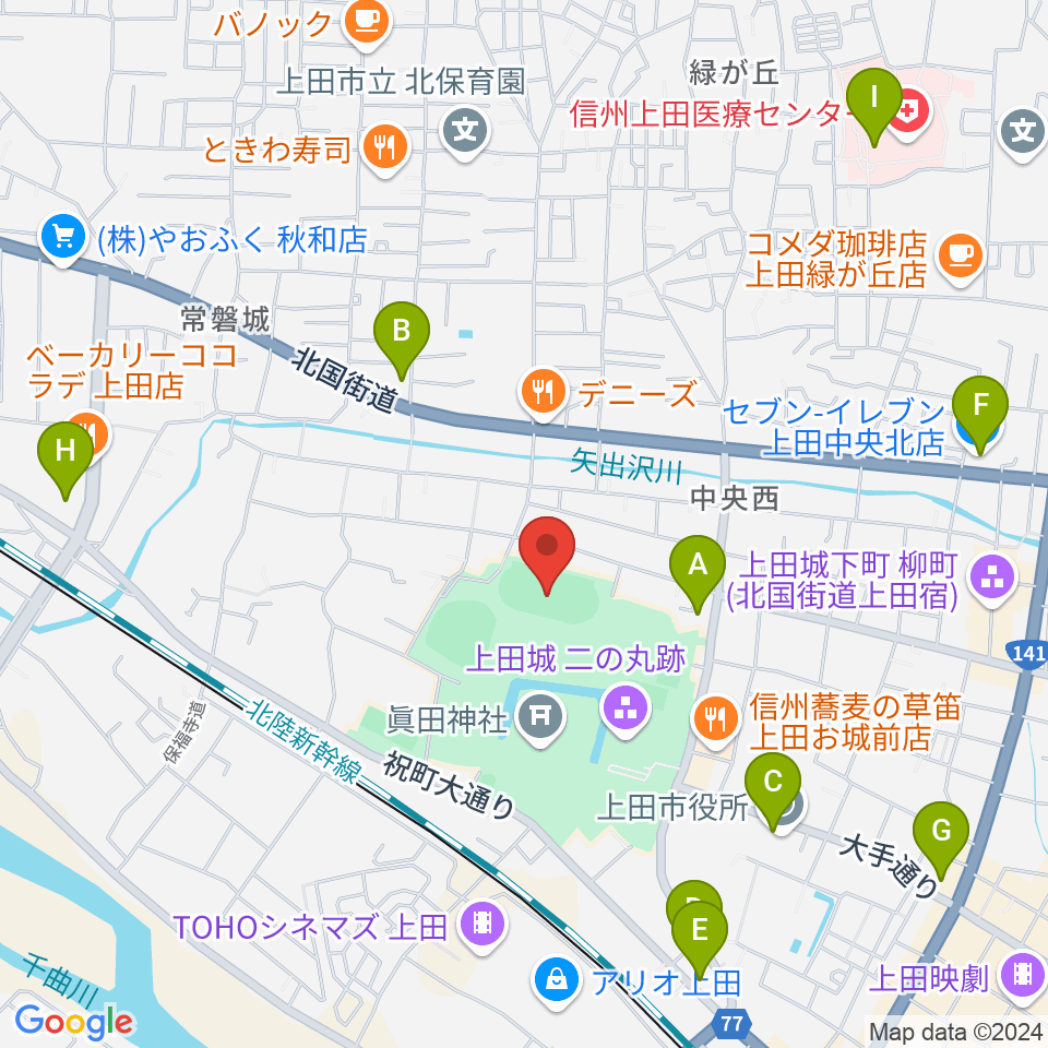 上田城跡公園陸上競技場周辺のコンビニエンスストア一覧地図