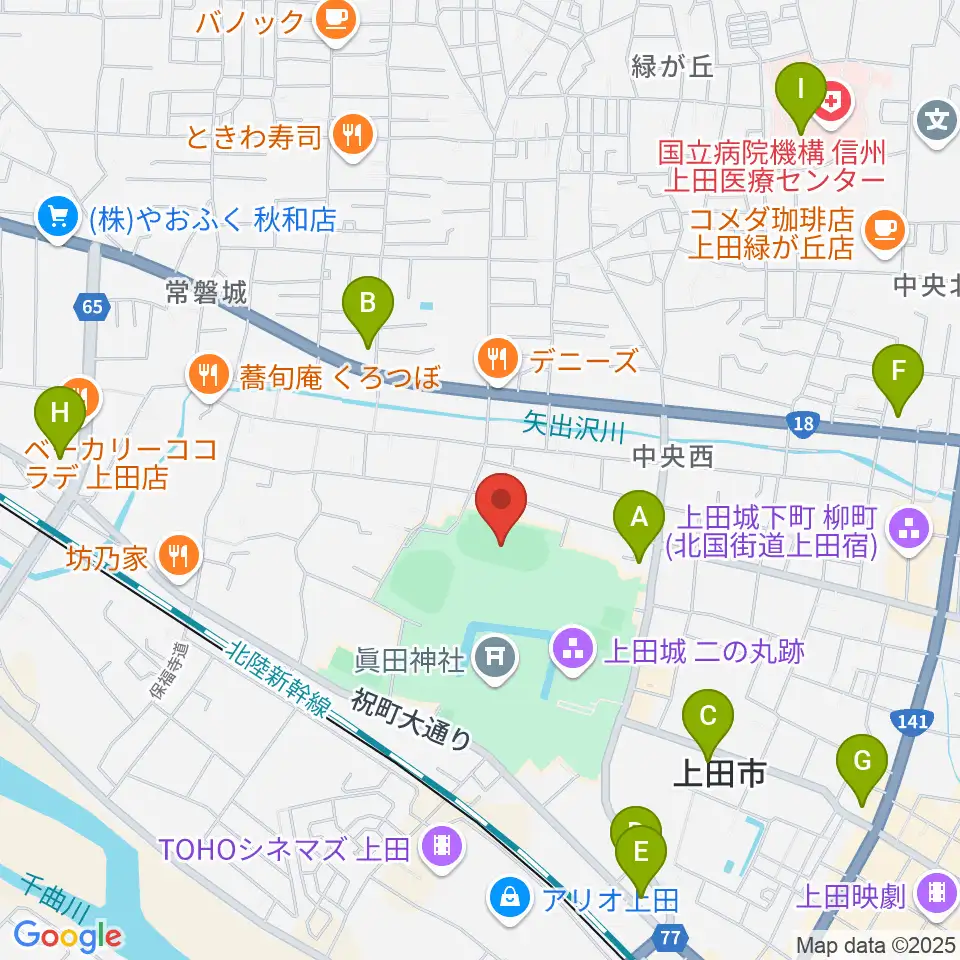上田城跡公園陸上競技場周辺のコンビニエンスストア一覧地図