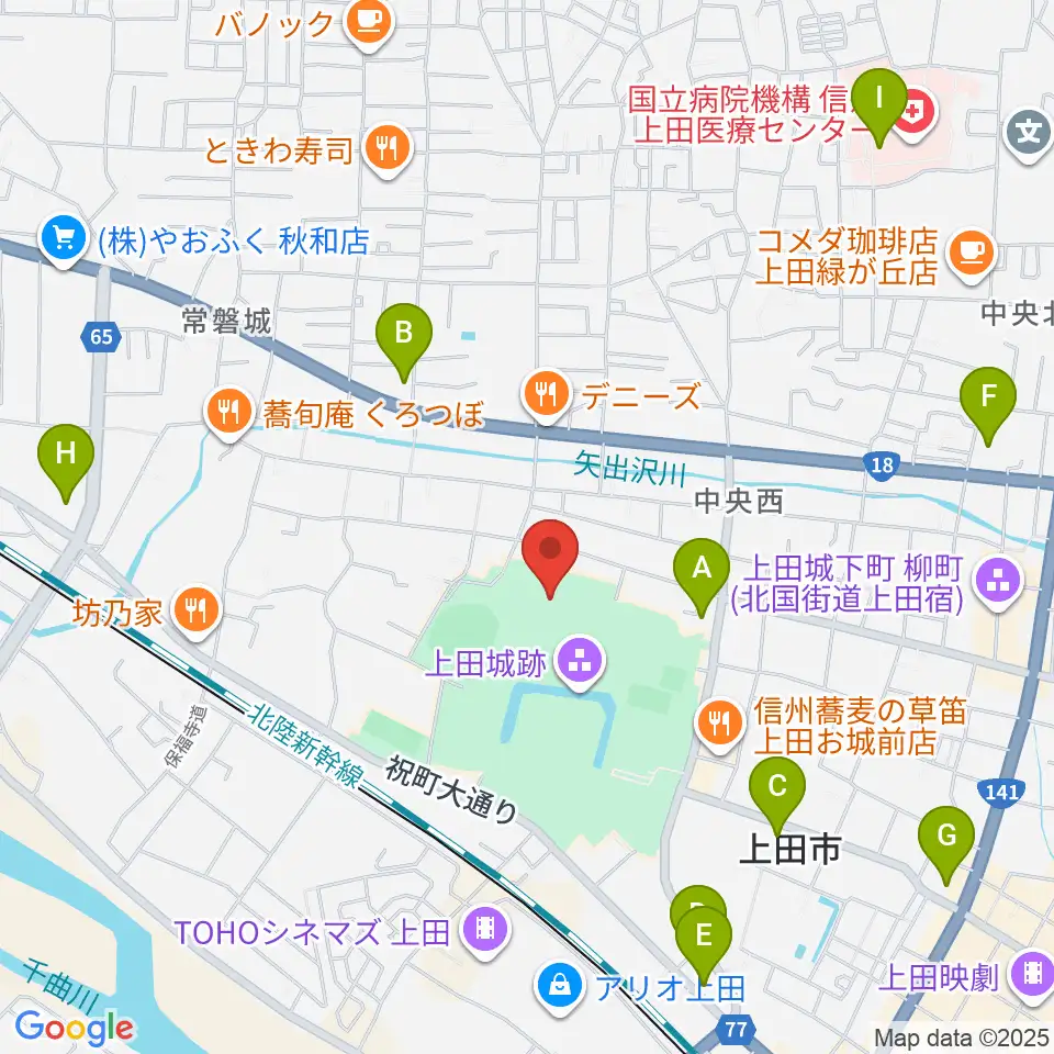 上田城跡公園陸上競技場周辺のコンビニエンスストア一覧地図