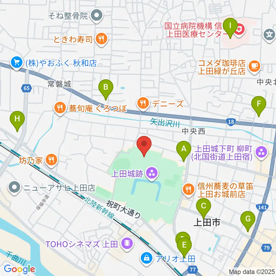 上田城跡公園陸上競技場周辺のコンビニエンスストア一覧地図