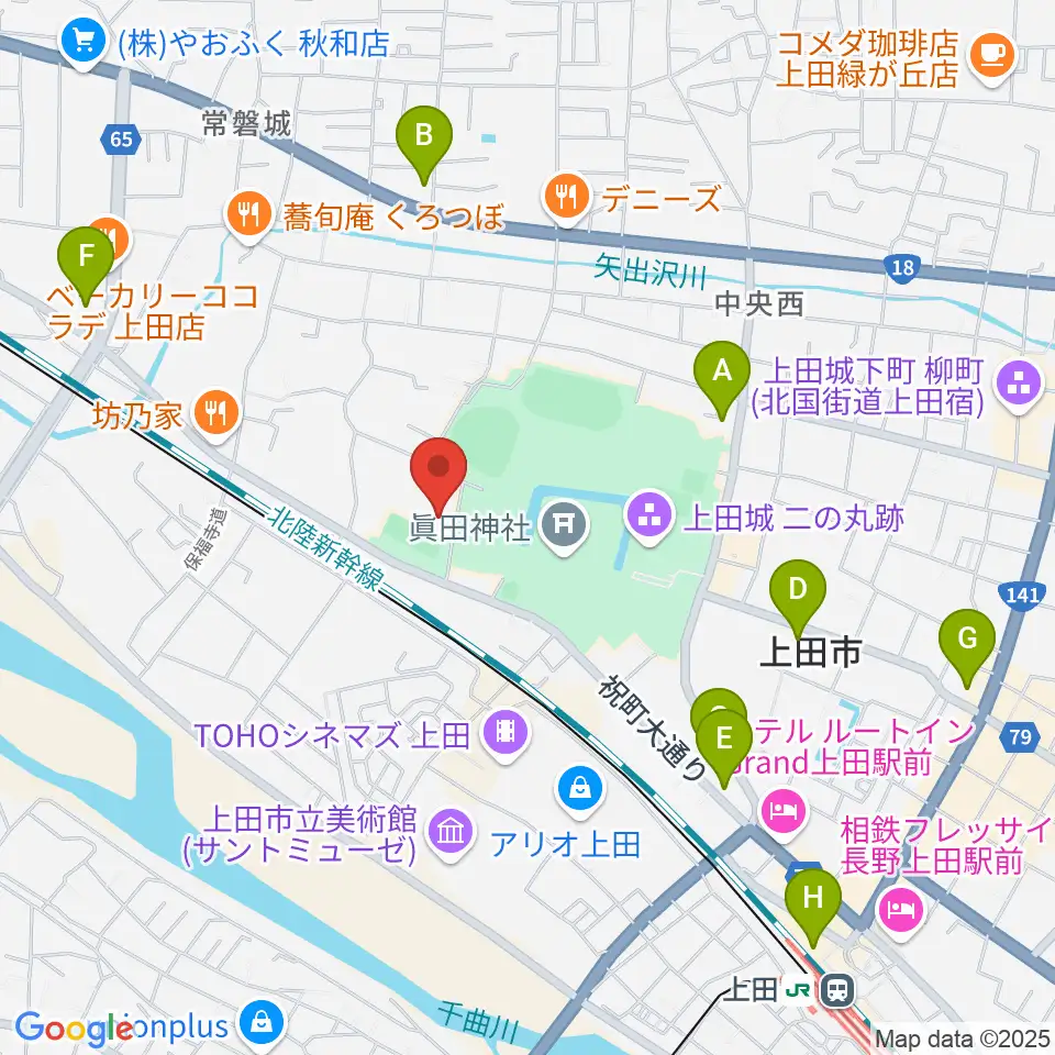 上田城跡公園第二体育館周辺のコンビニエンスストア一覧地図
