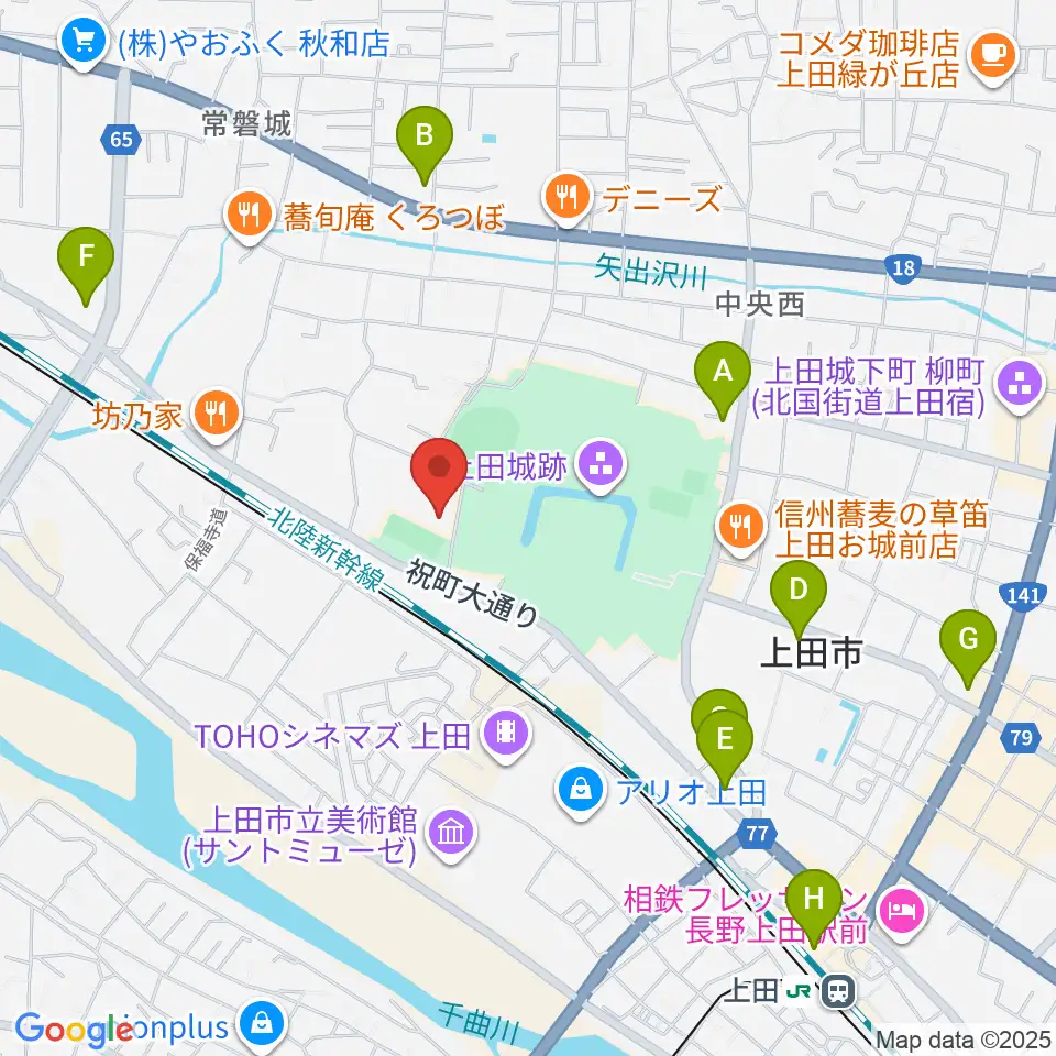 上田城跡公園第二体育館周辺のコンビニエンスストア一覧地図
