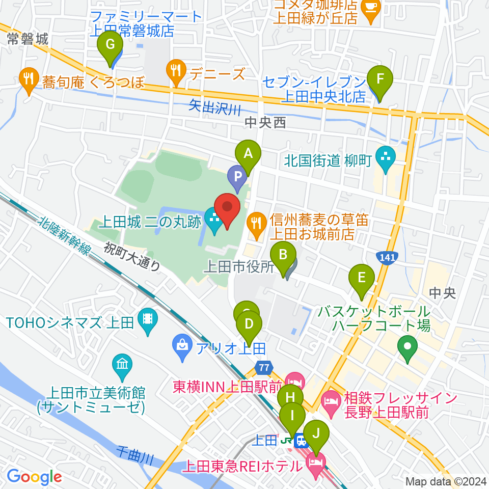 上田市立博物館周辺のコンビニエンスストア一覧地図