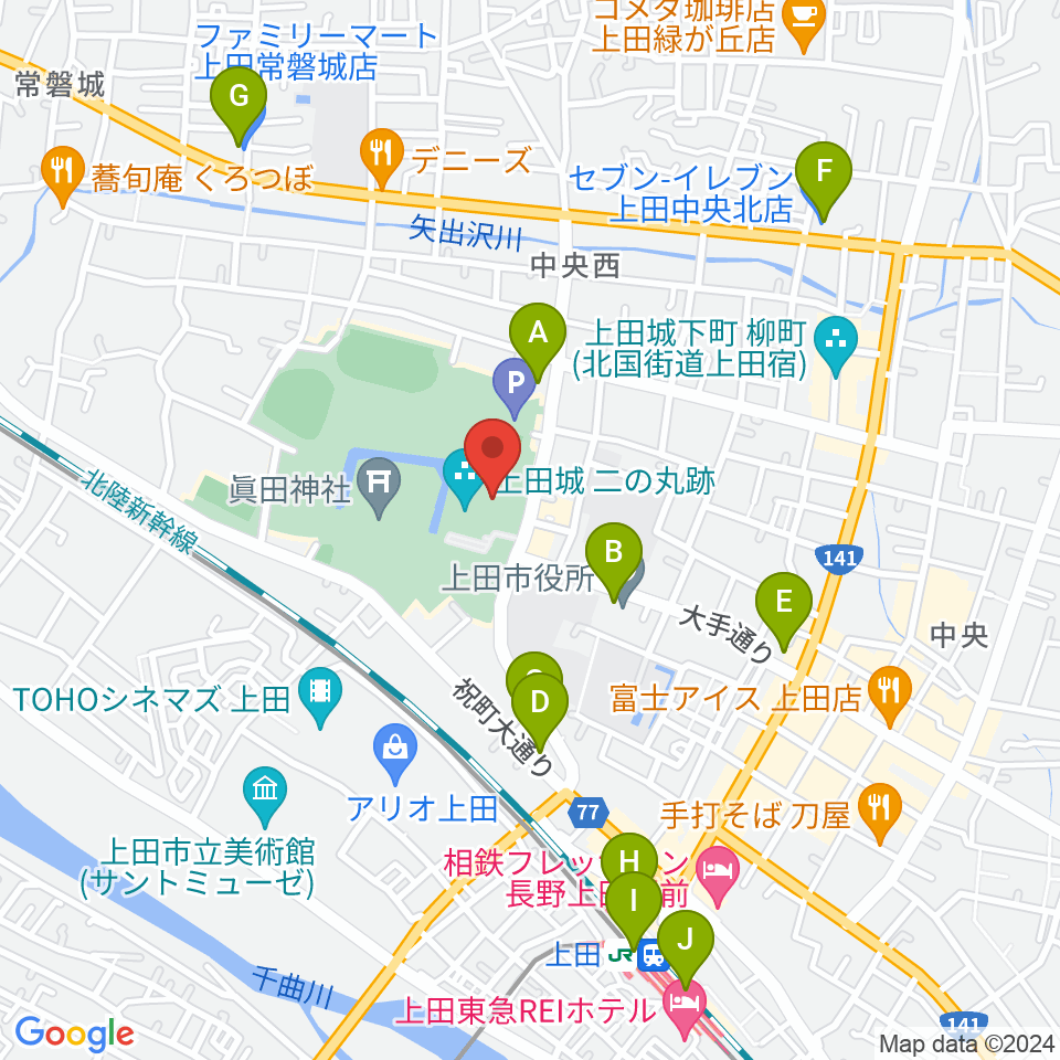 上田市立博物館周辺のコンビニエンスストア一覧地図