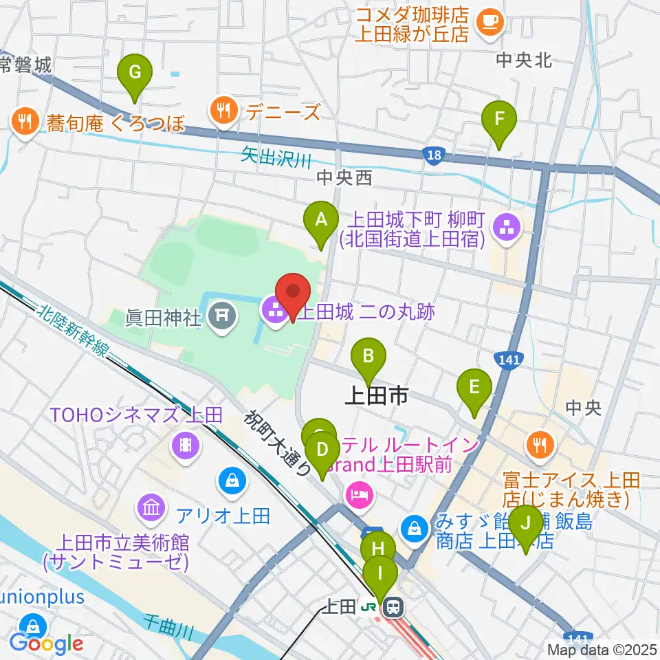 上田市立博物館周辺のコンビニエンスストア一覧地図