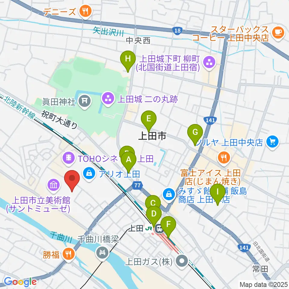 サントミューゼ 上田市立美術館周辺のコンビニエンスストア一覧地図