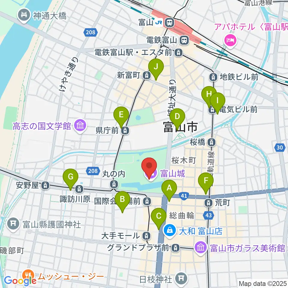 富山市郷土博物館周辺のコンビニエンスストア一覧地図