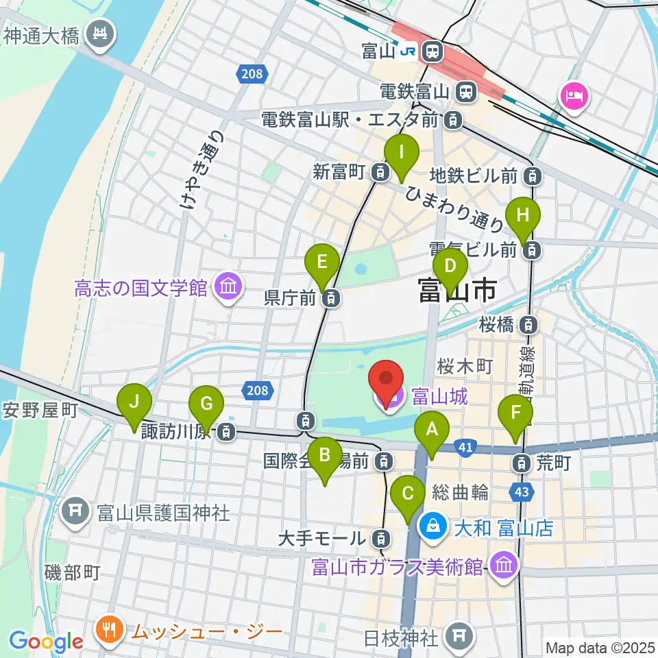富山市郷土博物館周辺のコンビニエンスストア一覧地図