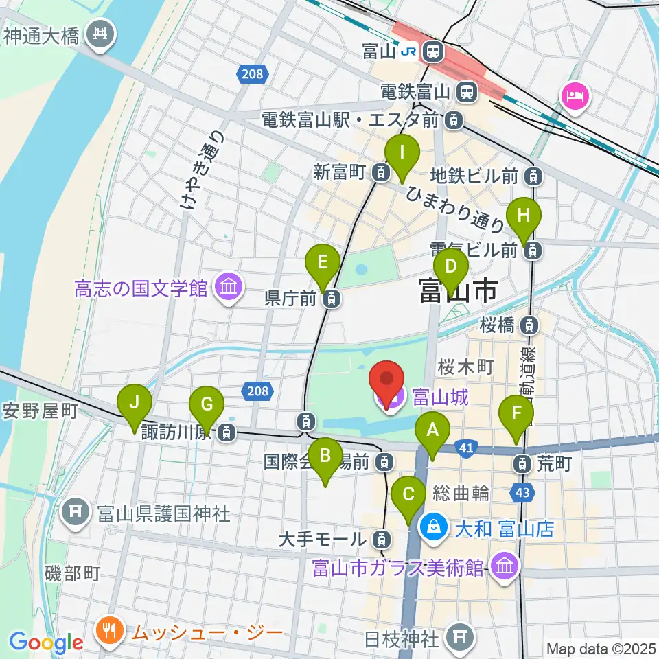 富山市郷土博物館周辺のコンビニエンスストア一覧地図