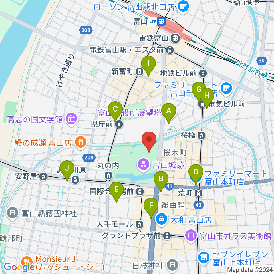 富山市佐藤記念美術館周辺のコンビニエンスストア一覧地図