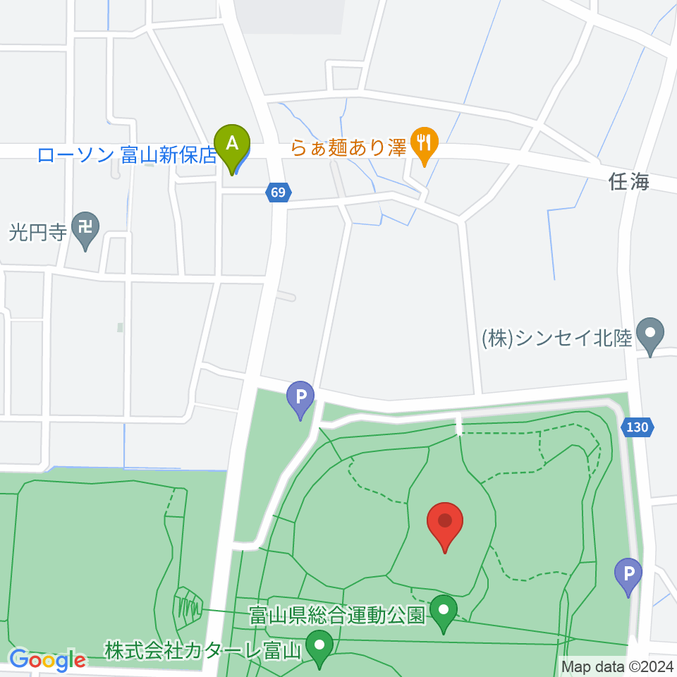 富山県総合運動公園屋内グラウンド周辺のコンビニエンスストア一覧地図