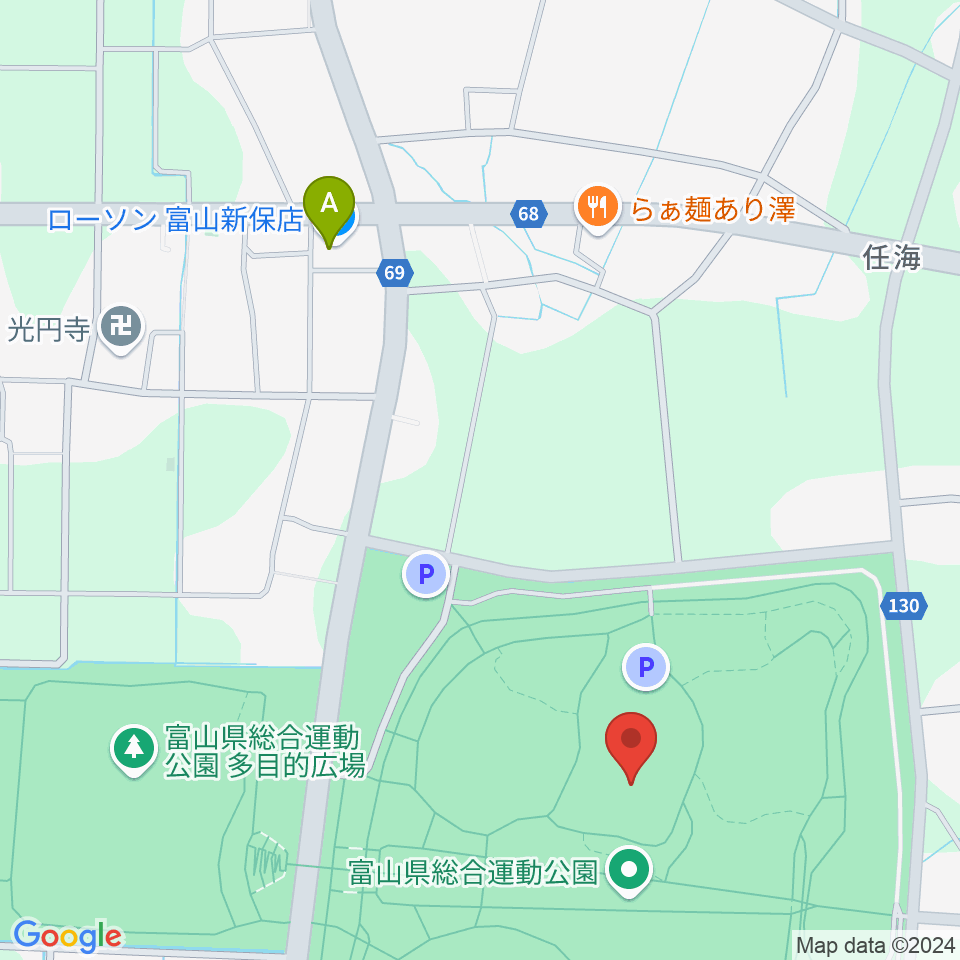 富山県総合運動公園屋内グラウンド周辺のコンビニエンスストア一覧地図