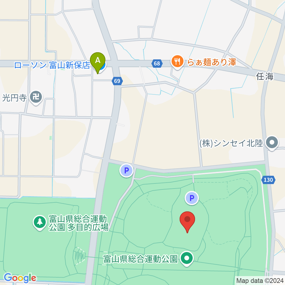 富山県総合運動公園屋内グラウンド周辺のコンビニエンスストア一覧地図