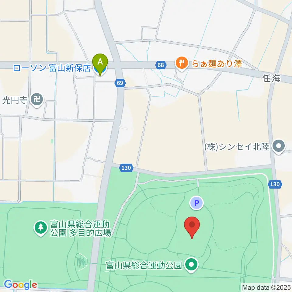 富山県総合運動公園屋内グラウンド周辺のコンビニエンスストア一覧地図