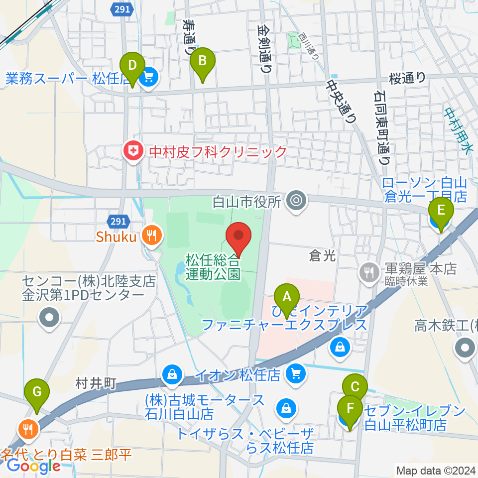 松任総合運動公園水泳プール周辺のコンビニエンスストア一覧地図