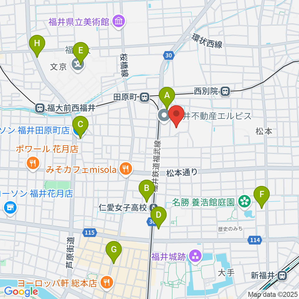 福井市体育館周辺のコンビニエンスストア一覧地図