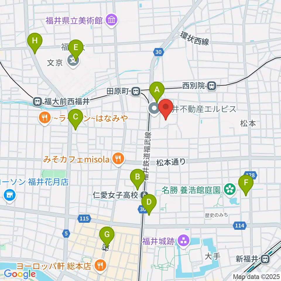 福井市体育館周辺のコンビニエンスストア一覧地図