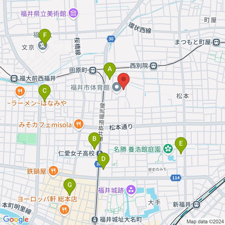 福井市弓道場周辺のコンビニエンスストア一覧地図