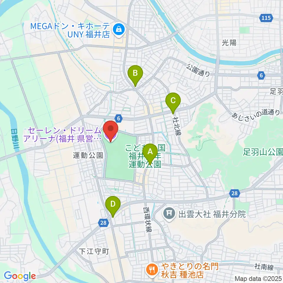 セーレン・ドリームアリーナ周辺のコンビニエンスストア一覧地図