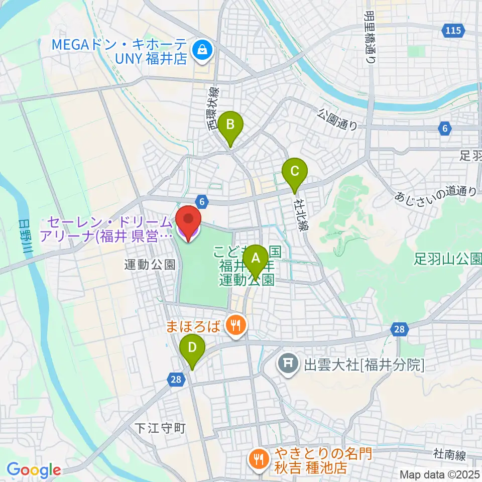 セーレン・ドリームアリーナ周辺のコンビニエンスストア一覧地図