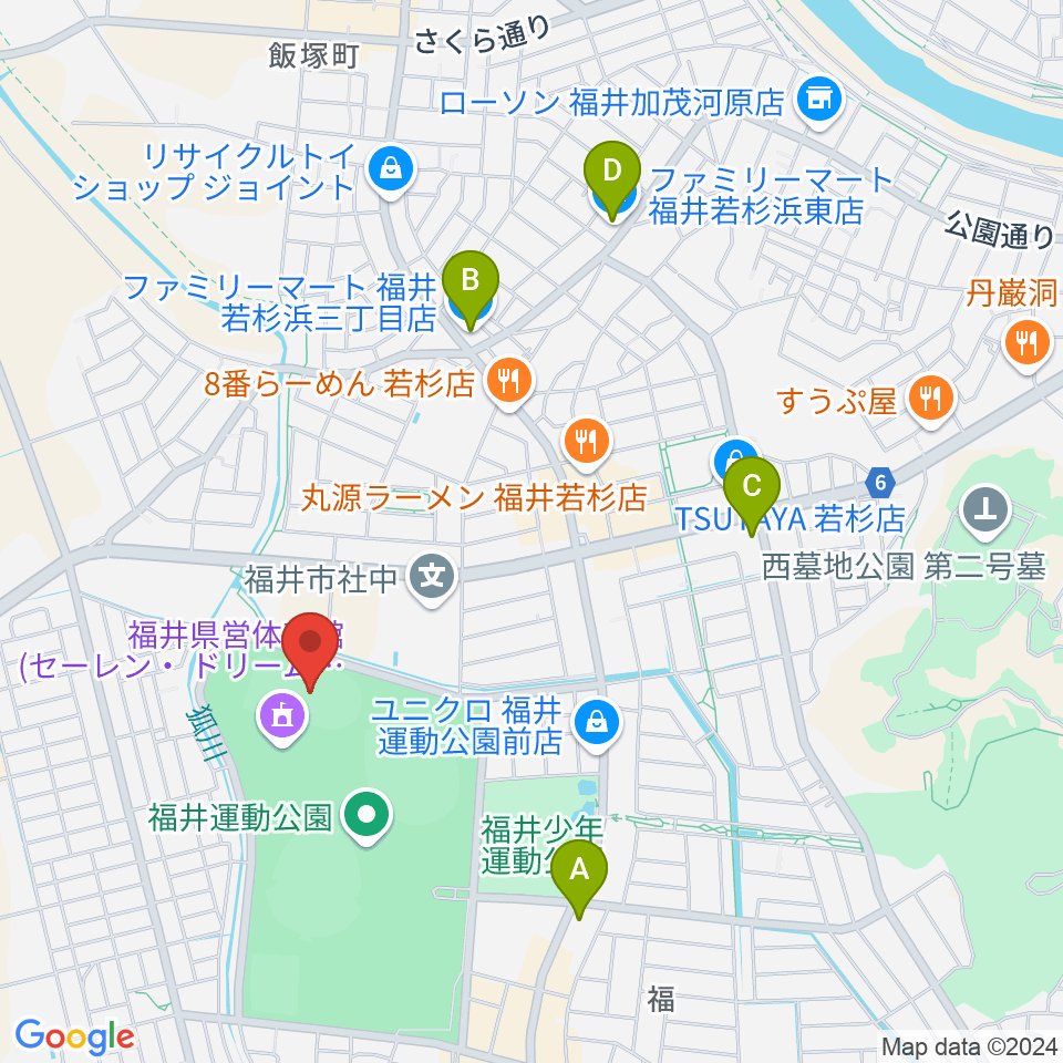 福井運動公園補助競技場周辺のコンビニエンスストア一覧地図