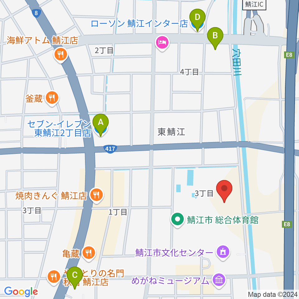 鯖江市東公園陸上競技場周辺のコンビニエンスストア一覧地図