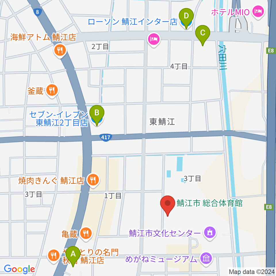 鯖江市総合体育館周辺のコンビニエンスストア一覧地図