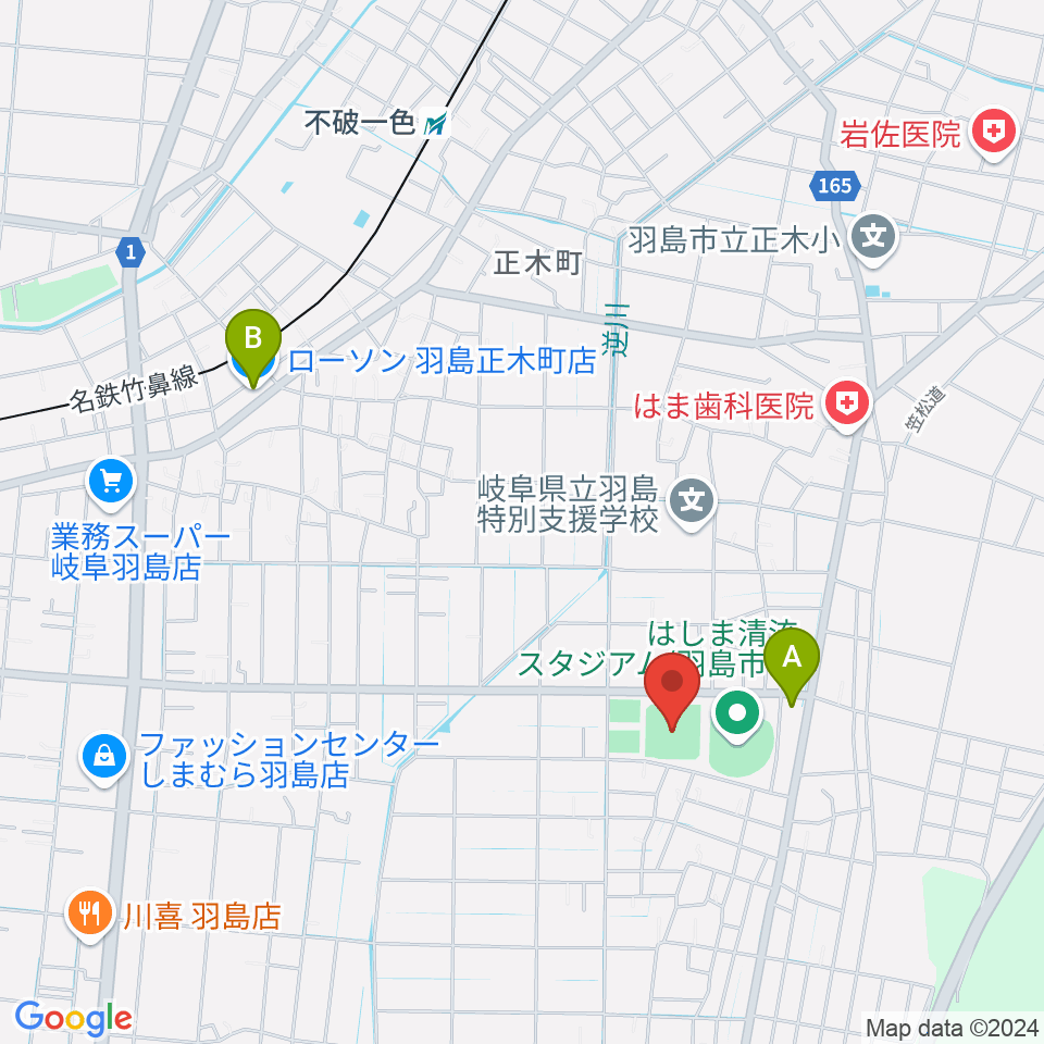 羽島市運動公園多目的広場周辺のコンビニエンスストア一覧地図