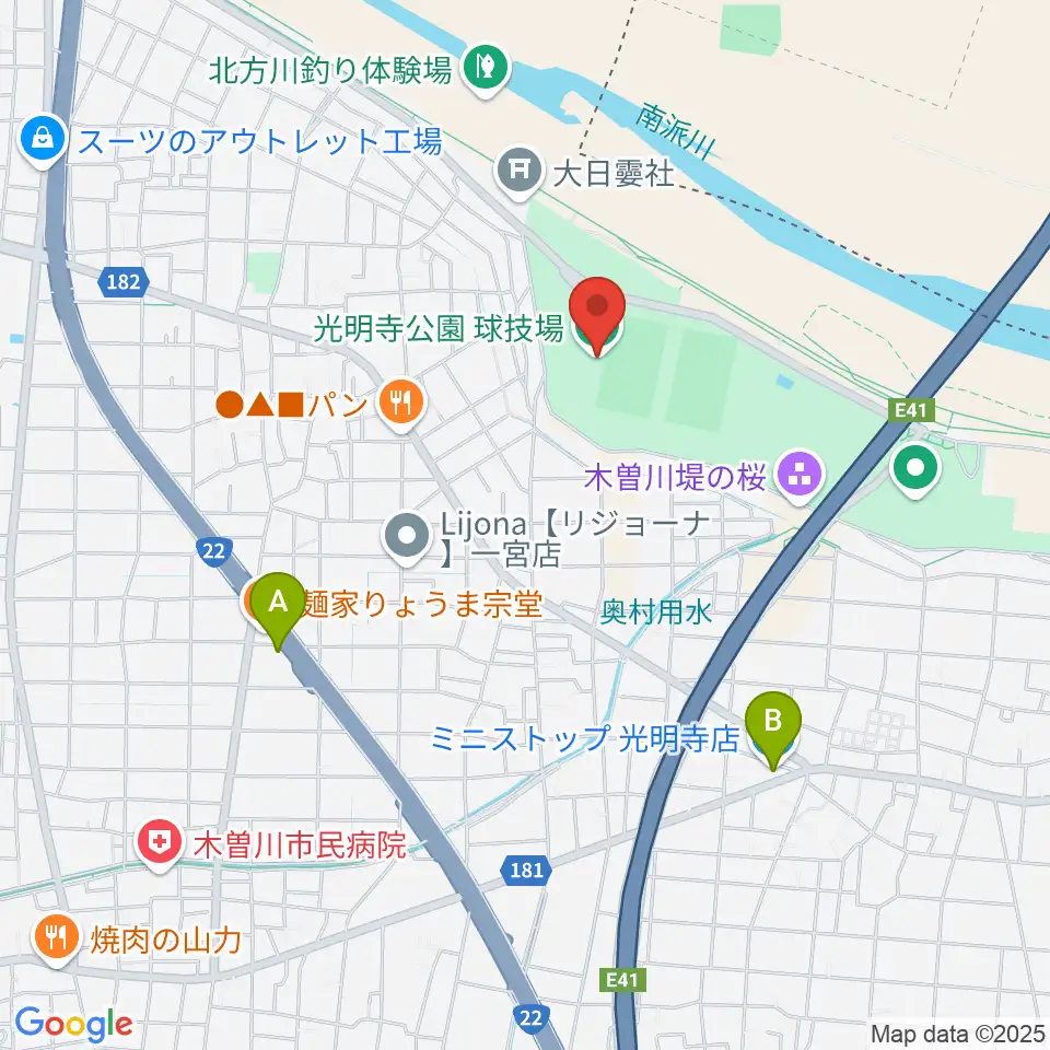 光明寺公園球技場周辺のコンビニエンスストア一覧地図