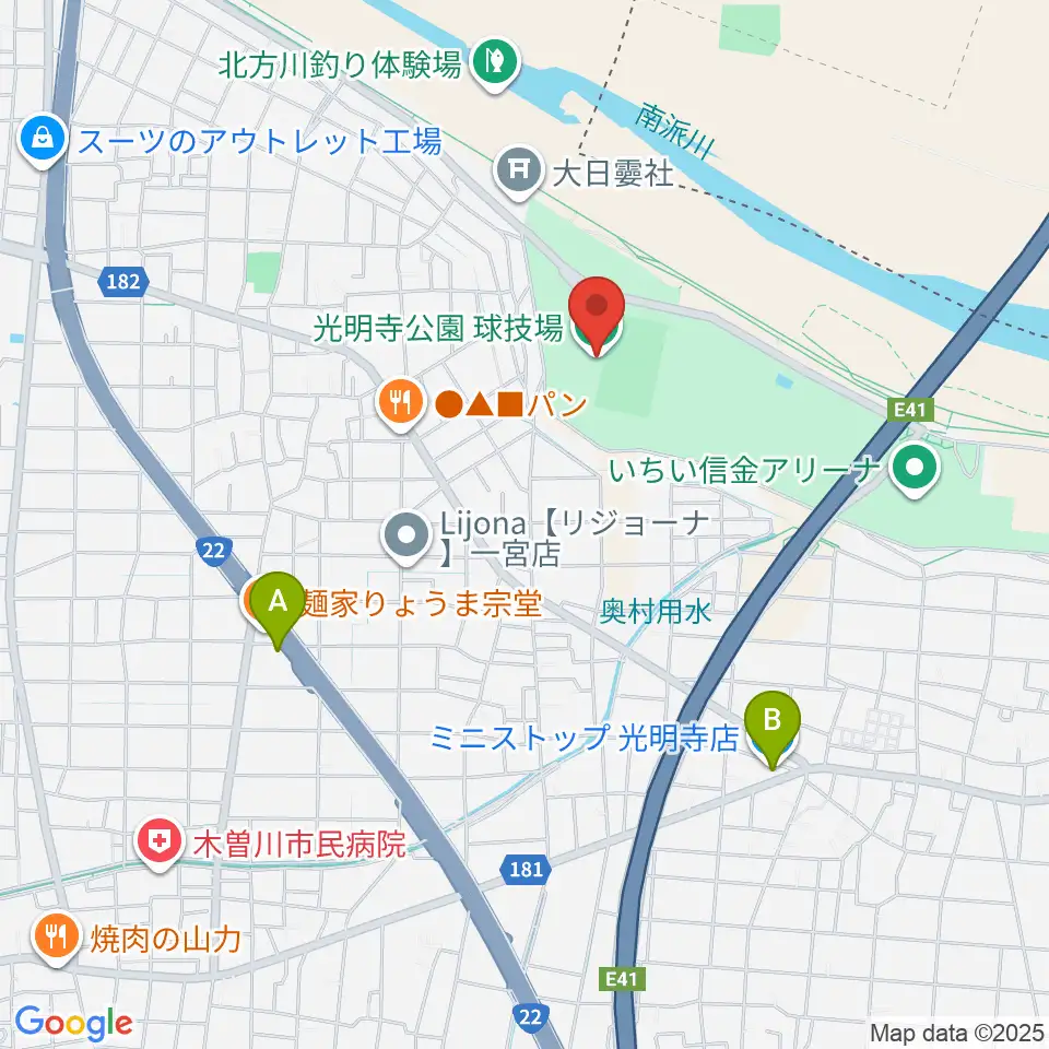 光明寺公園球技場周辺のコンビニエンスストア一覧地図