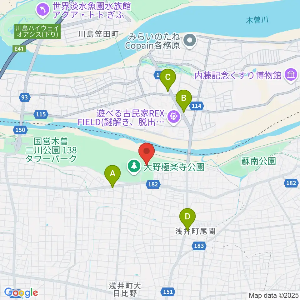 大野極楽寺公園野球場周辺のコンビニエンスストア一覧地図
