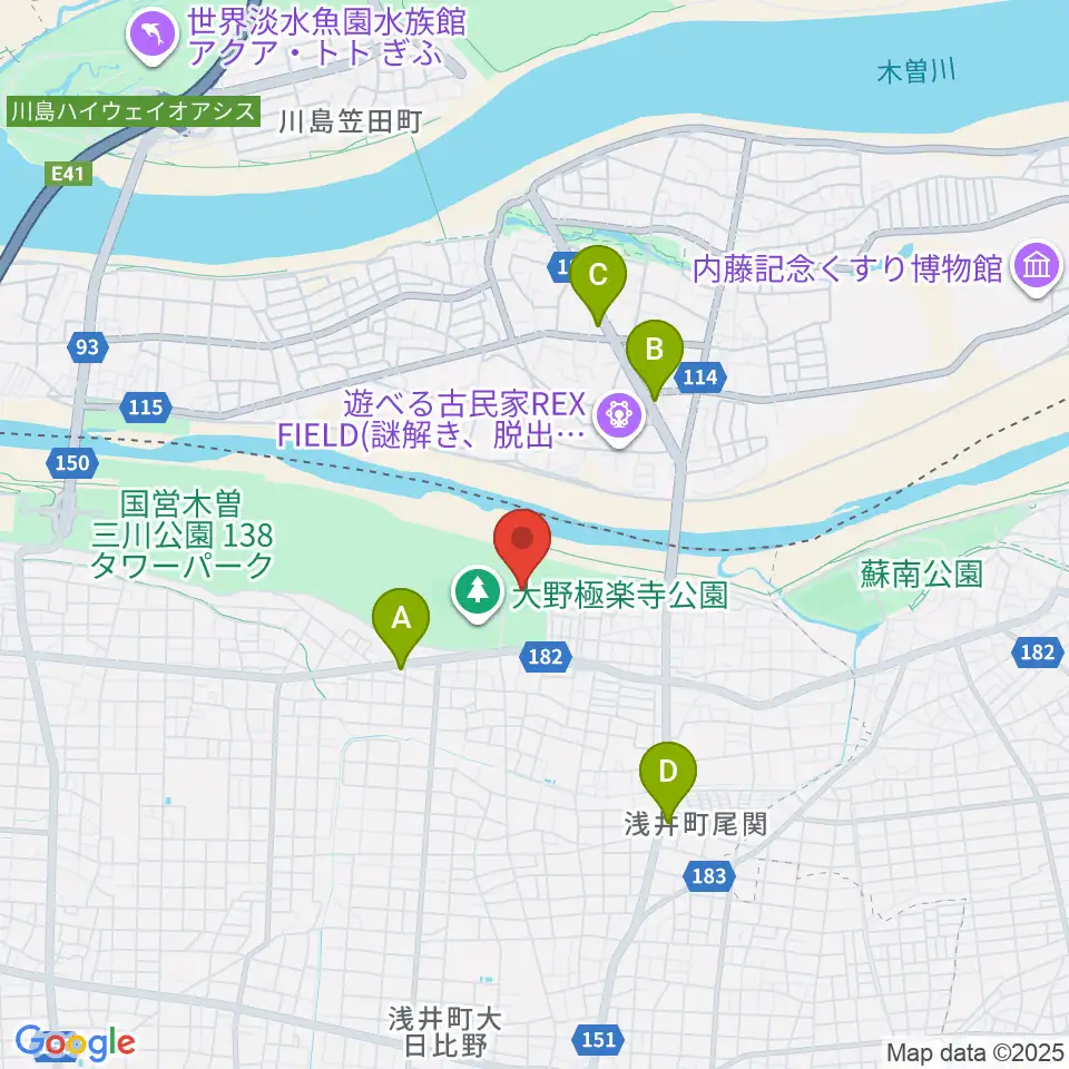 大野極楽寺公園野球場周辺のコンビニエンスストア一覧地図
