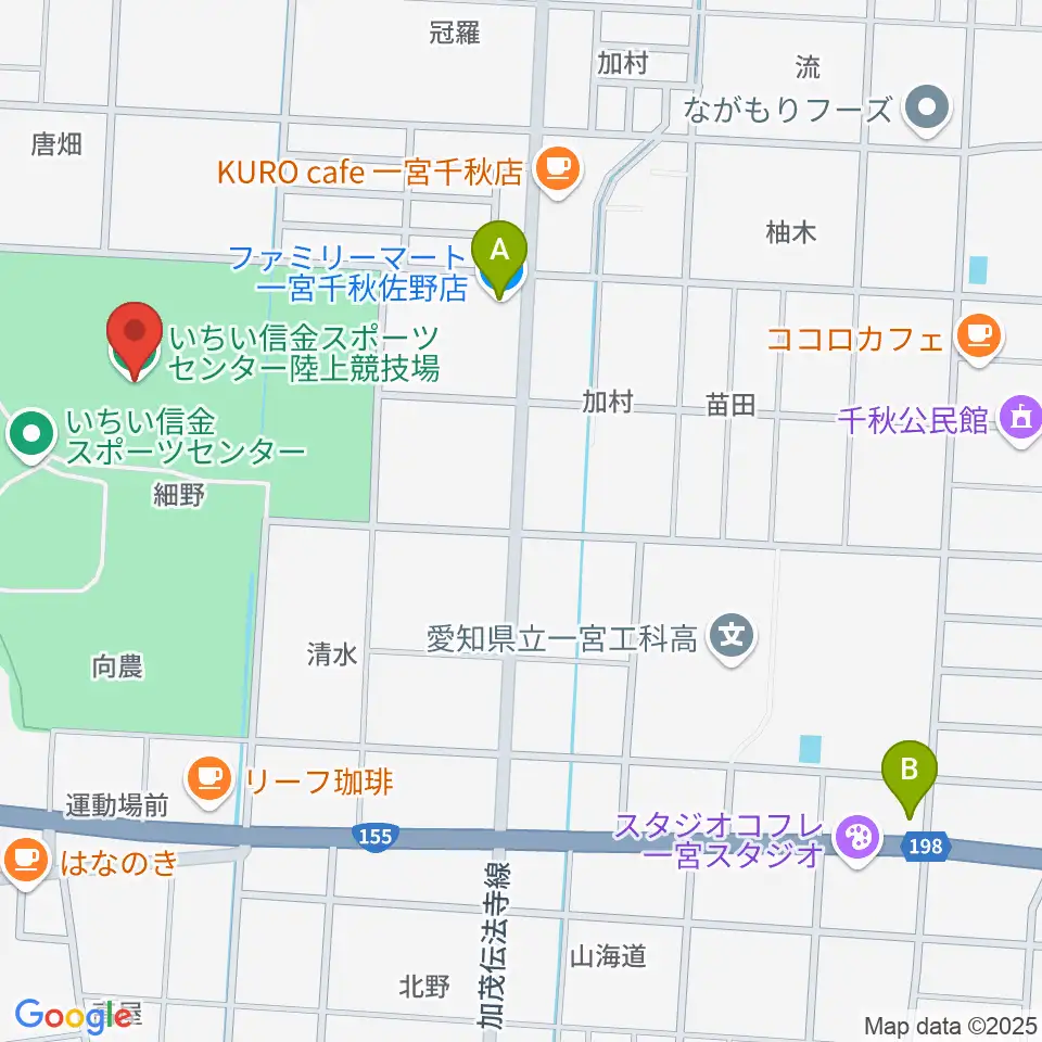 いちい信金スポーツセンター陸上競技場周辺のコンビニエンスストア一覧地図