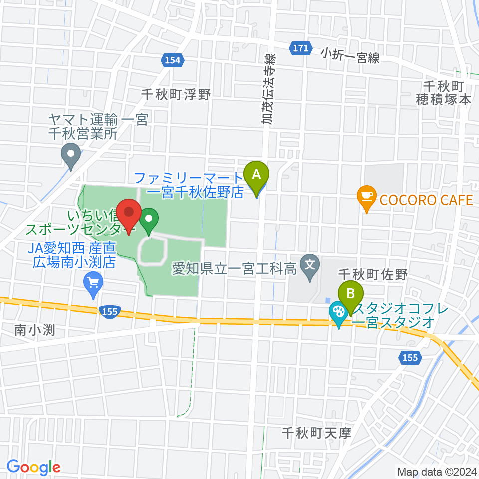 いちい信金スポーツセンターサッカー場周辺のコンビニエンスストア一覧地図