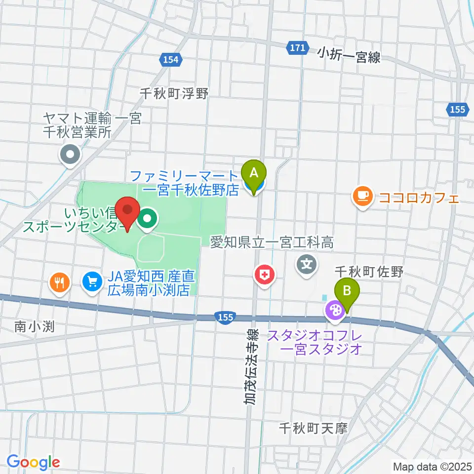 いちい信金スポーツセンターサッカー場周辺のコンビニエンスストア一覧地図