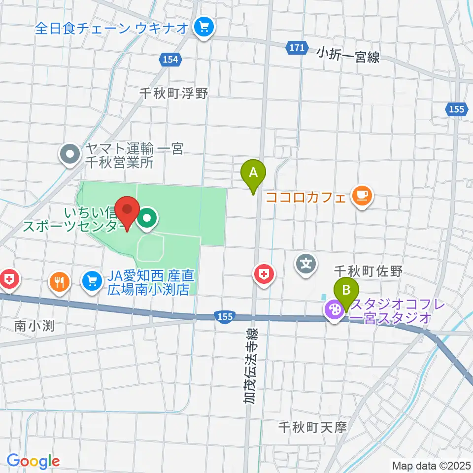 いちい信金スポーツセンターサッカー場周辺のコンビニエンスストア一覧地図