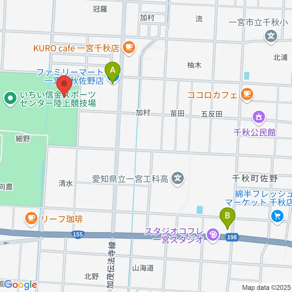 いちい信金スポーツセンター多目的競技場周辺のコンビニエンスストア一覧地図
