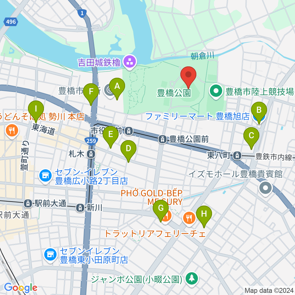 豊橋球場周辺のコンビニエンスストア一覧地図