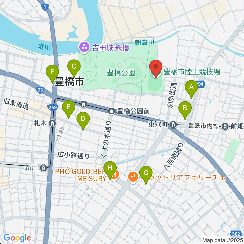 豊橋市陸上競技場周辺のコンビニエンスストア一覧地図