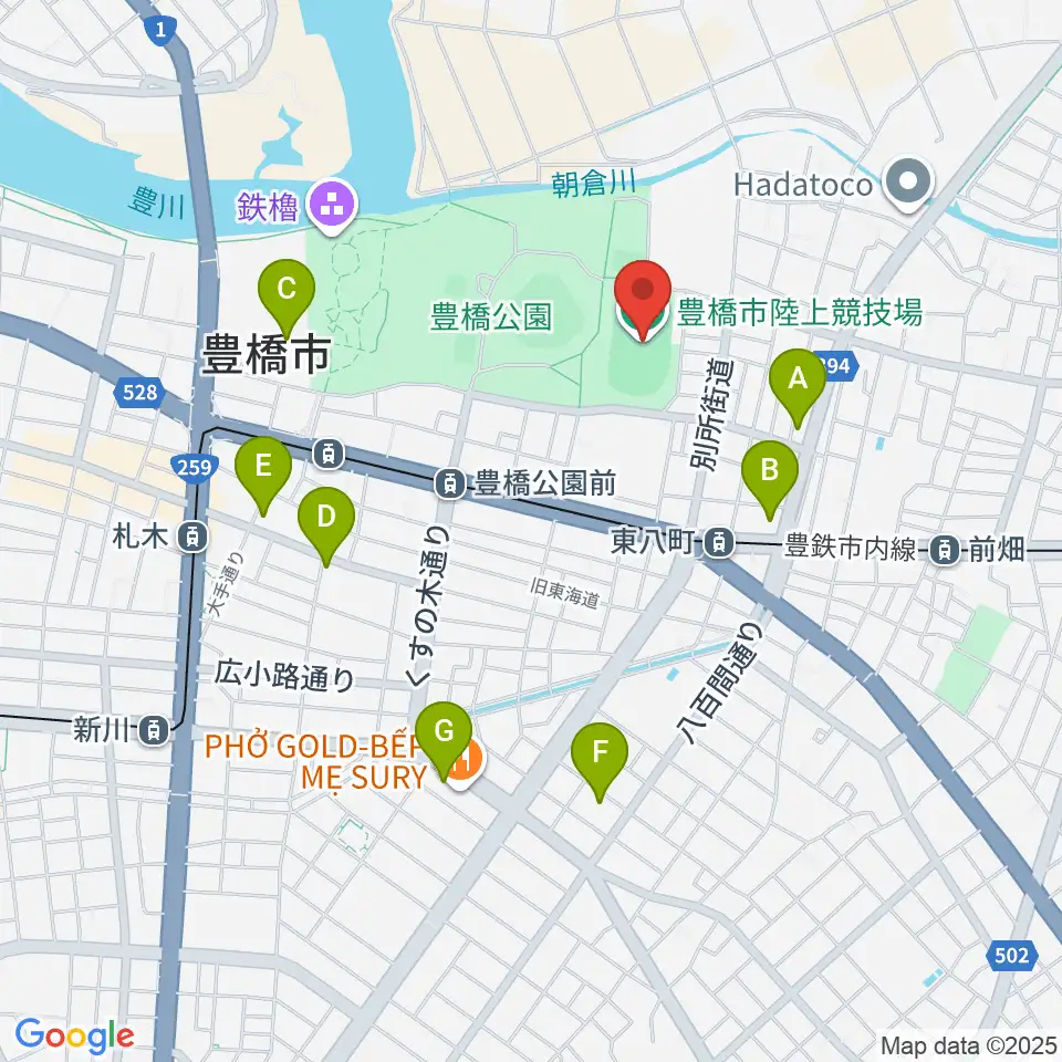 豊橋市陸上競技場周辺のコンビニエンスストア一覧地図